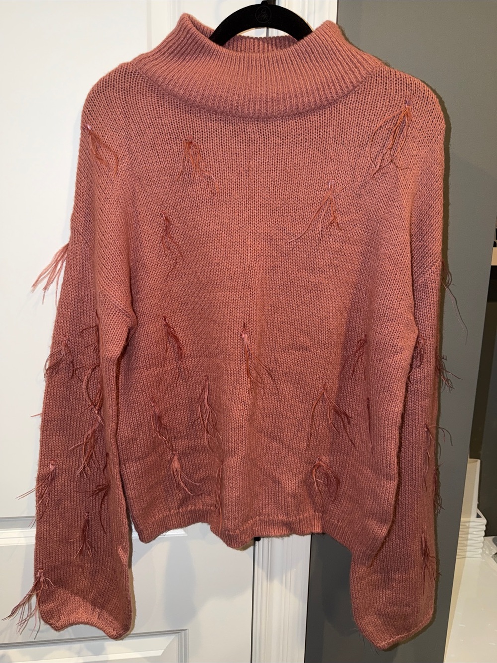Rachel Parcell Dusty Rose Fringe Turtleneck Sweater